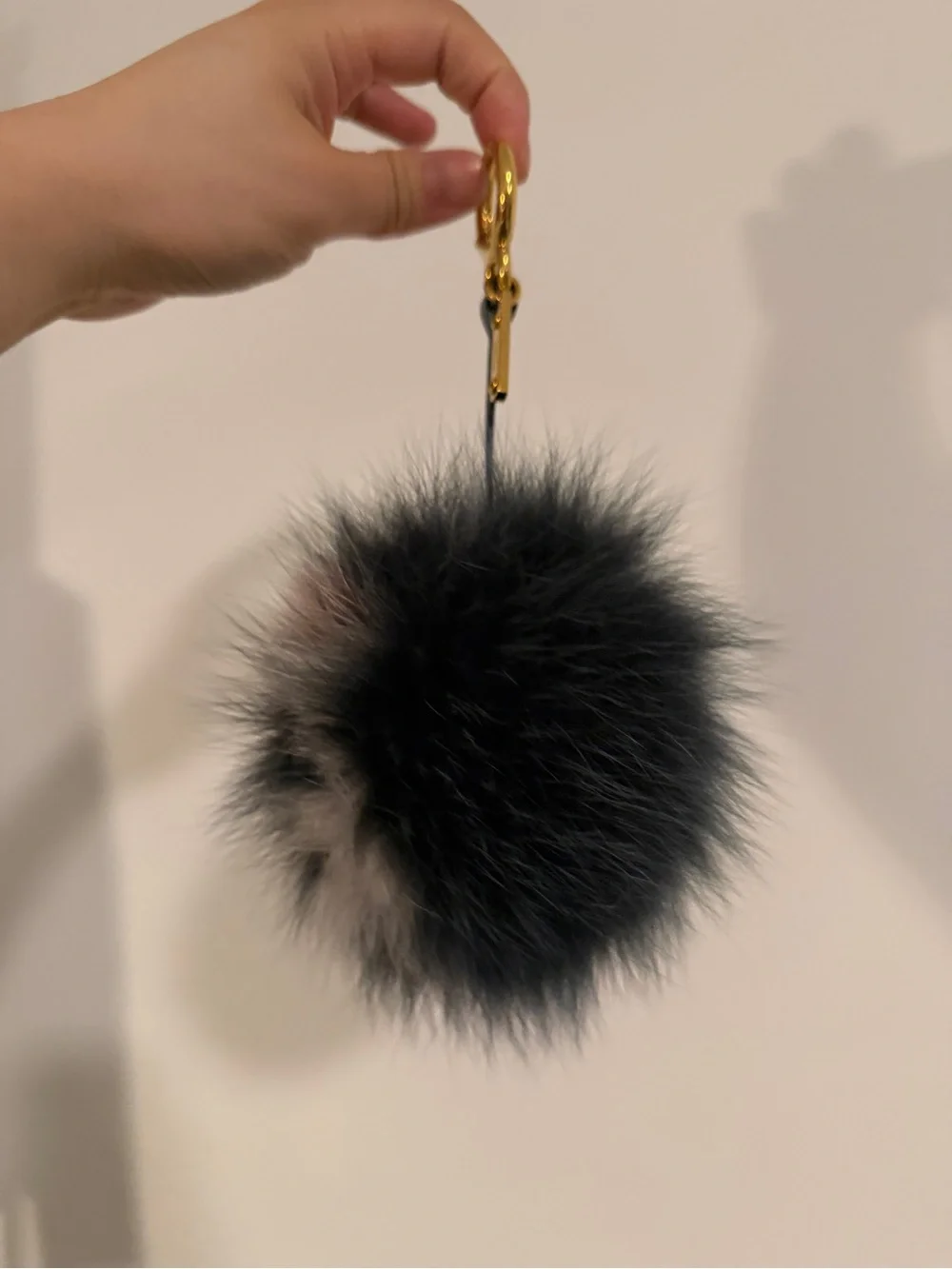 Fendi - Faux Fur Pom Keychain Charm - Black, Brown & Cream